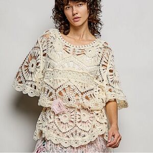 POL Crocheted Cream Lace Overlay Top